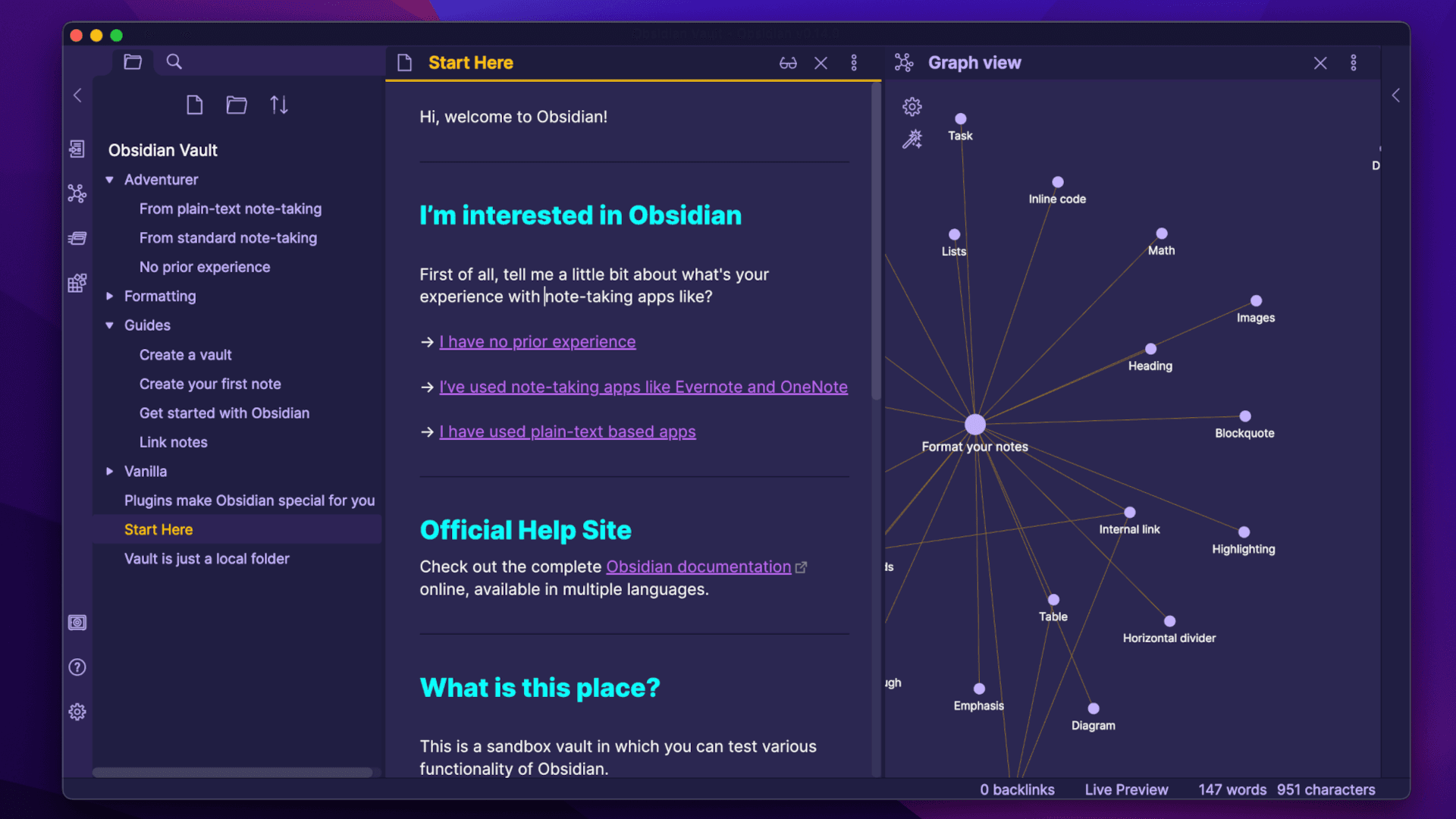Violet Evening Obsidian theme screenshot