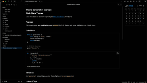Pitch Black Obsidian theme screenshot