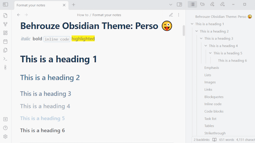 Perso Obsidian theme screenshot