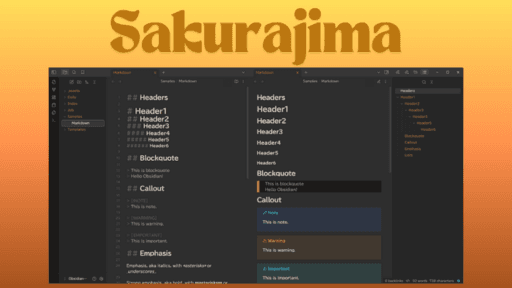 Sakurajima Obsidian theme screenshot