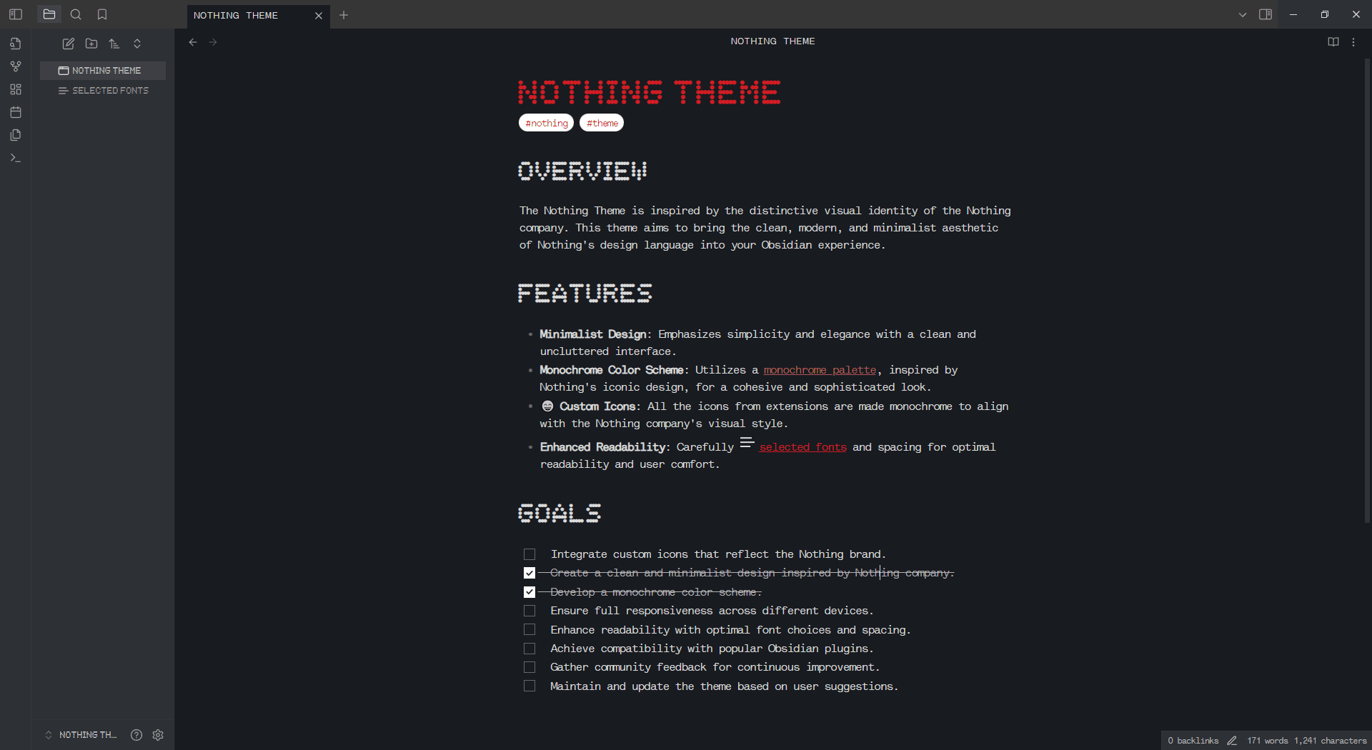 Nothing Obsidian theme screenshot