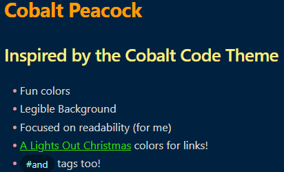 Cobalt Peacock Obsidian theme screenshot