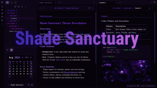 Shade Sanctuary Obsidian theme screenshot