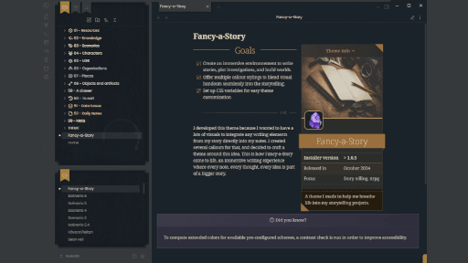 Fancy-a-Story Obsidian theme screenshot