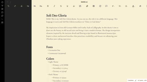 Soli Deo Gloria Obsidian theme screenshot