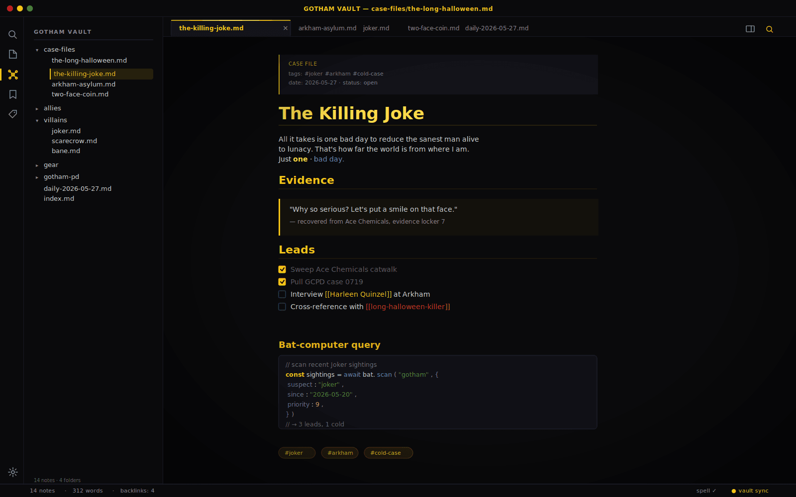 Dark Knight Obsidian theme screenshot