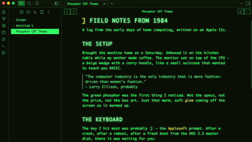 Phosphor CRT Obsidian theme screenshot