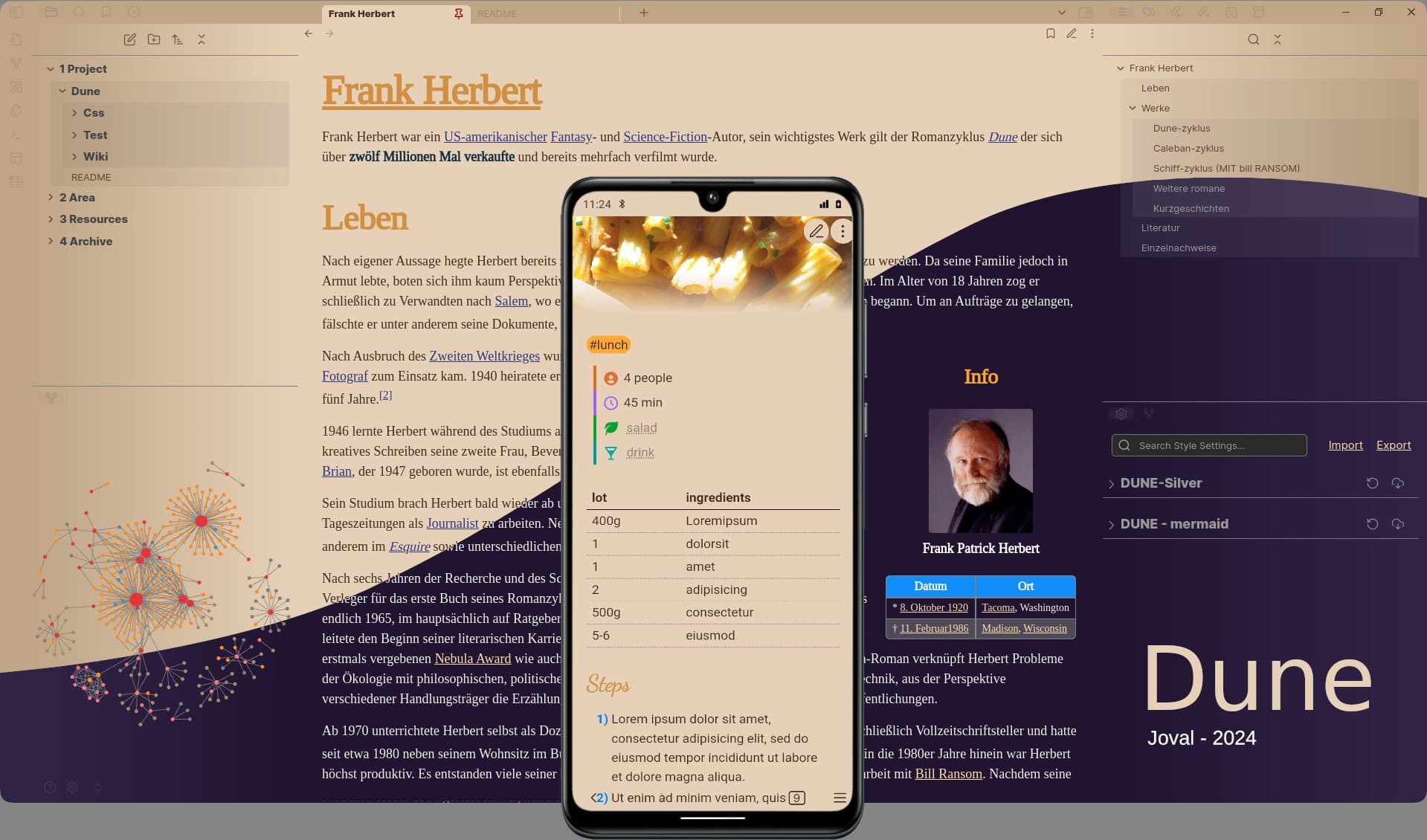 Dune Obsidian theme screenshot