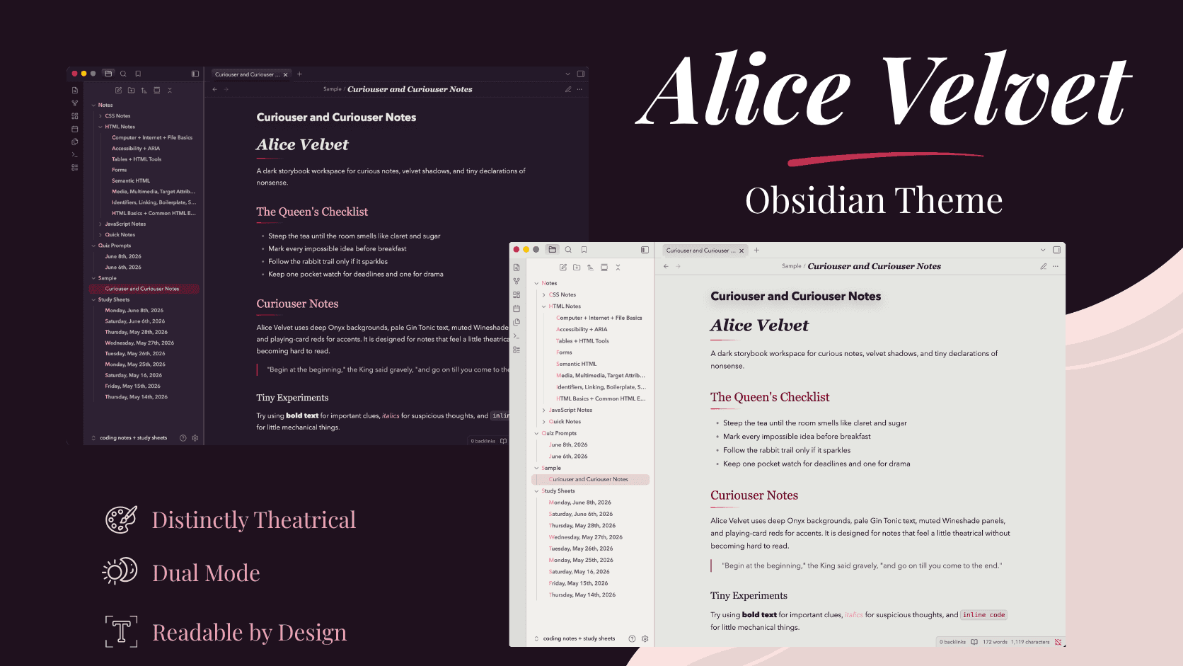 Alice Velvet Obsidian theme screenshot