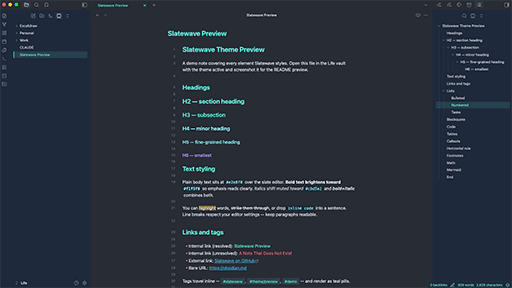 Slatewave Obsidian theme screenshot