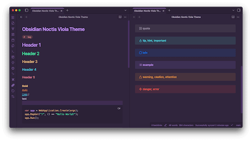 Noctis Viola Obsidian theme screenshot