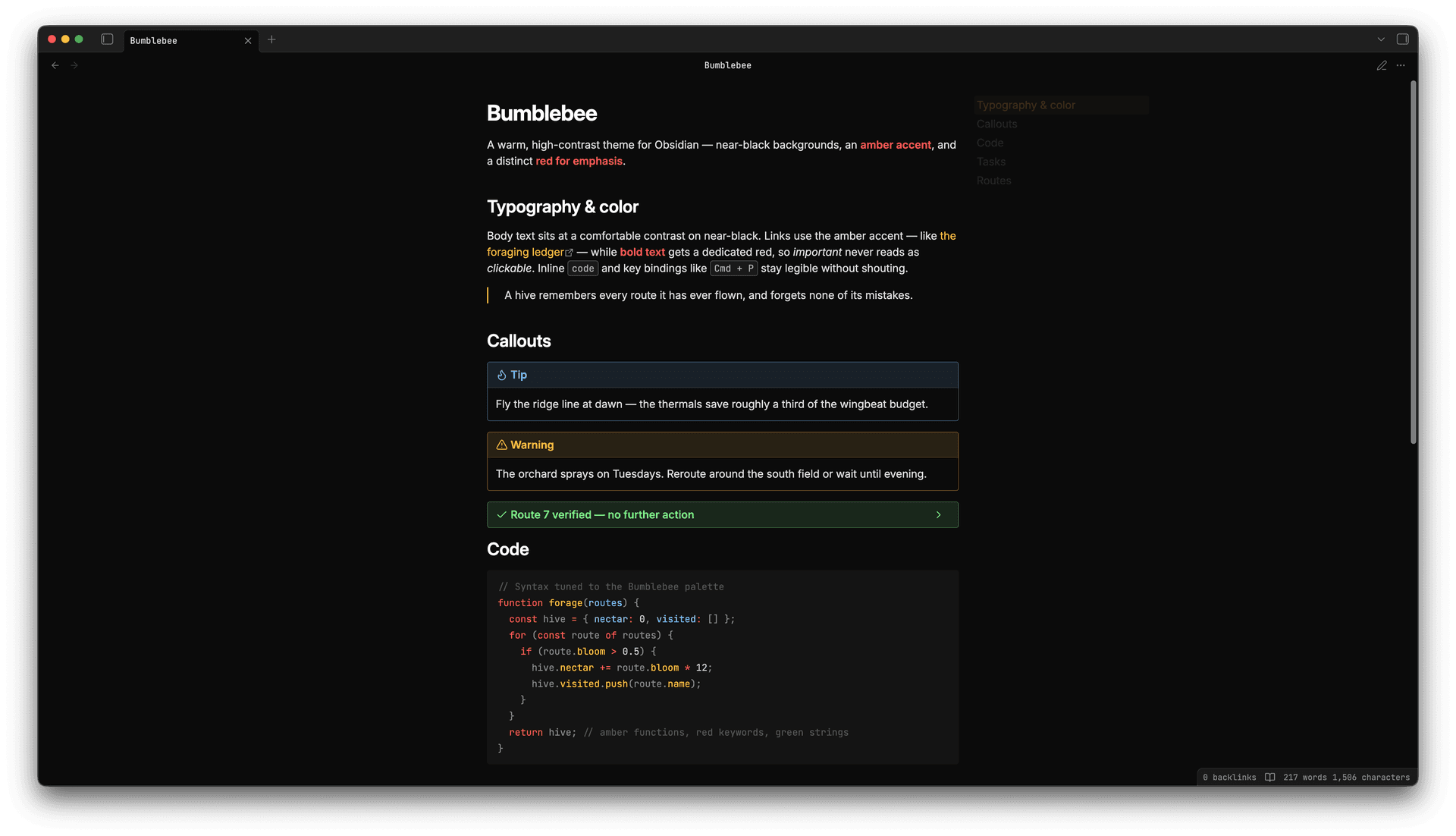 Bumblebee Obsidian theme screenshot