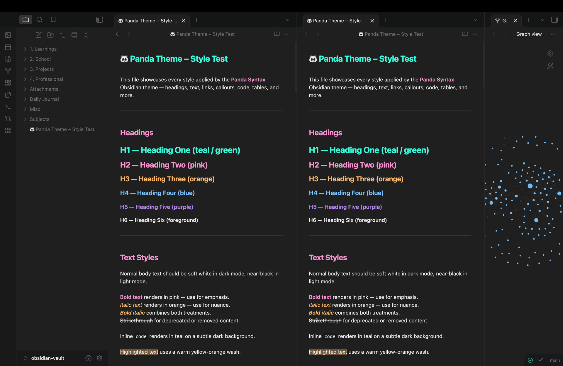 Panda Syntax Obsidian theme screenshot