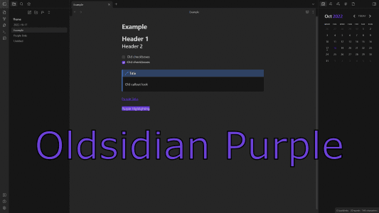 Oldsidian Purple Obsidian theme screenshot