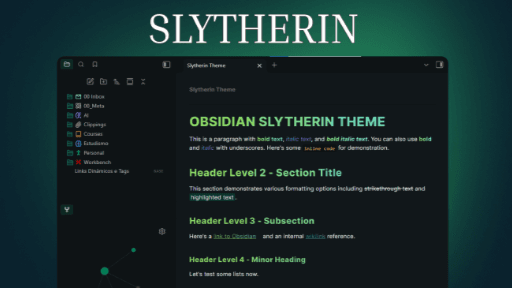 Slytherin Obsidian theme screenshot