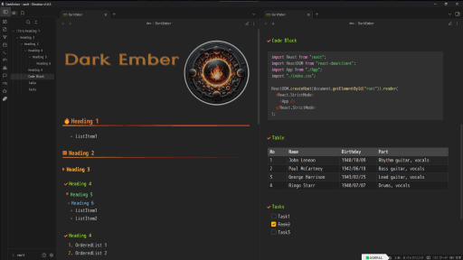 DarkEmber Obsidian theme screenshot
