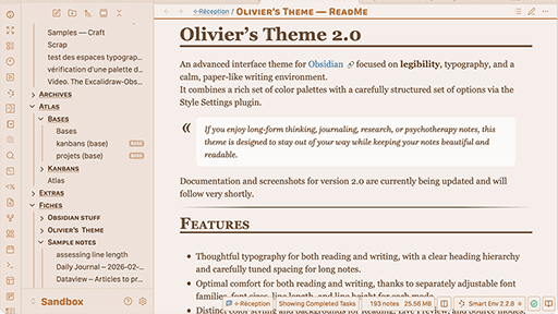 Olivier’s Theme Obsidian theme screenshot
