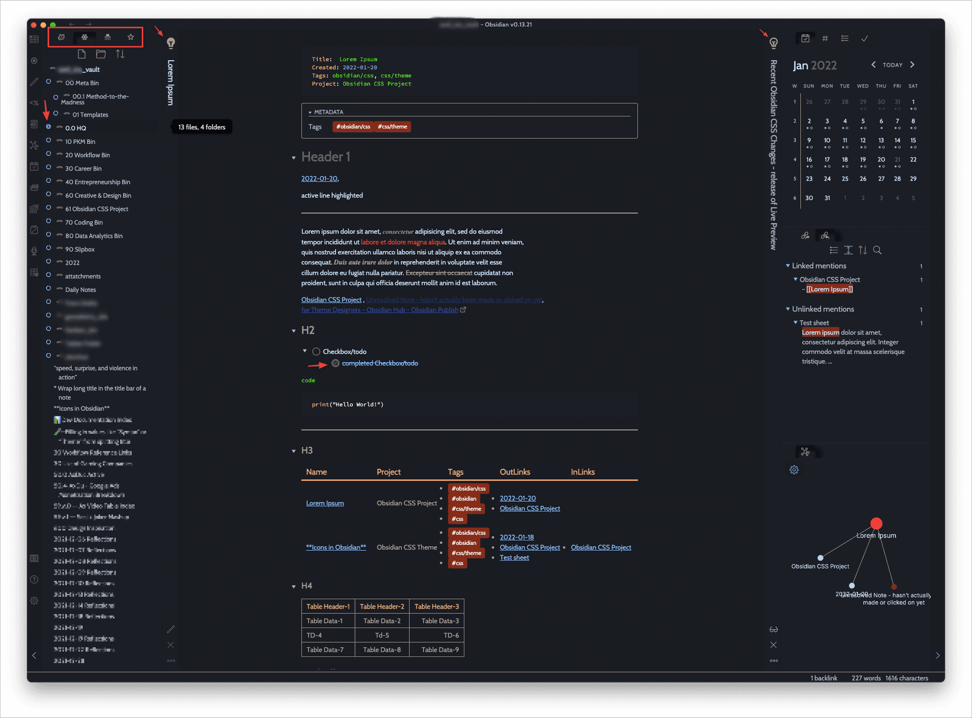 Carpe Noctem Obsidian theme screenshot