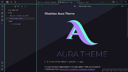 Aura Dark Obsidian theme screenshot