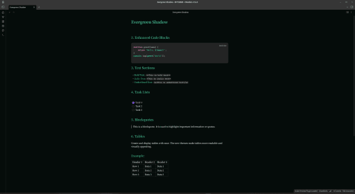 Evergreen-Shadow Obsidian theme screenshot
