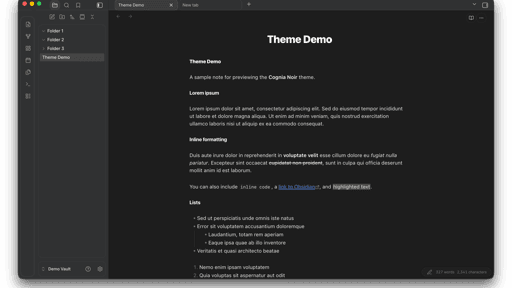 Cognia Noir Obsidian theme screenshot