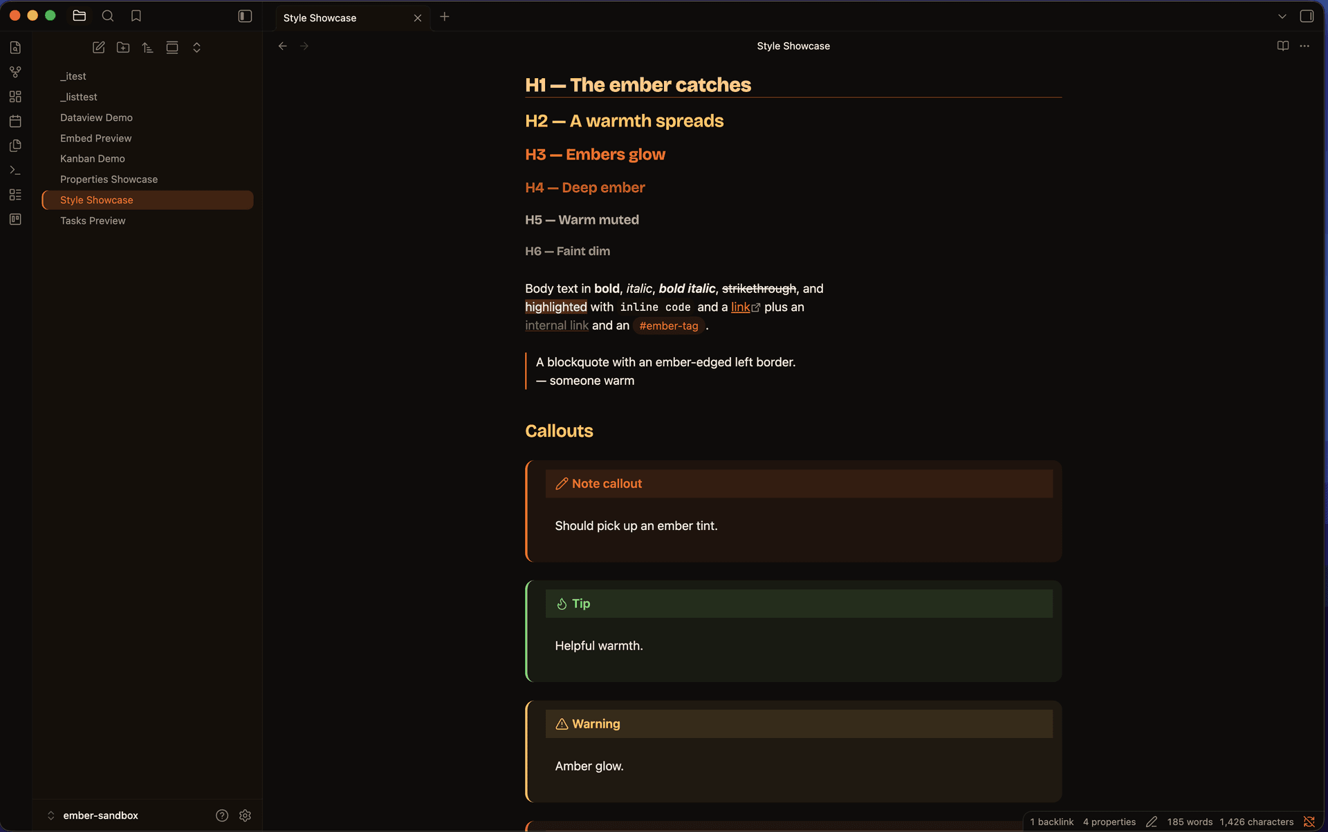 Ember Obsidian theme screenshot