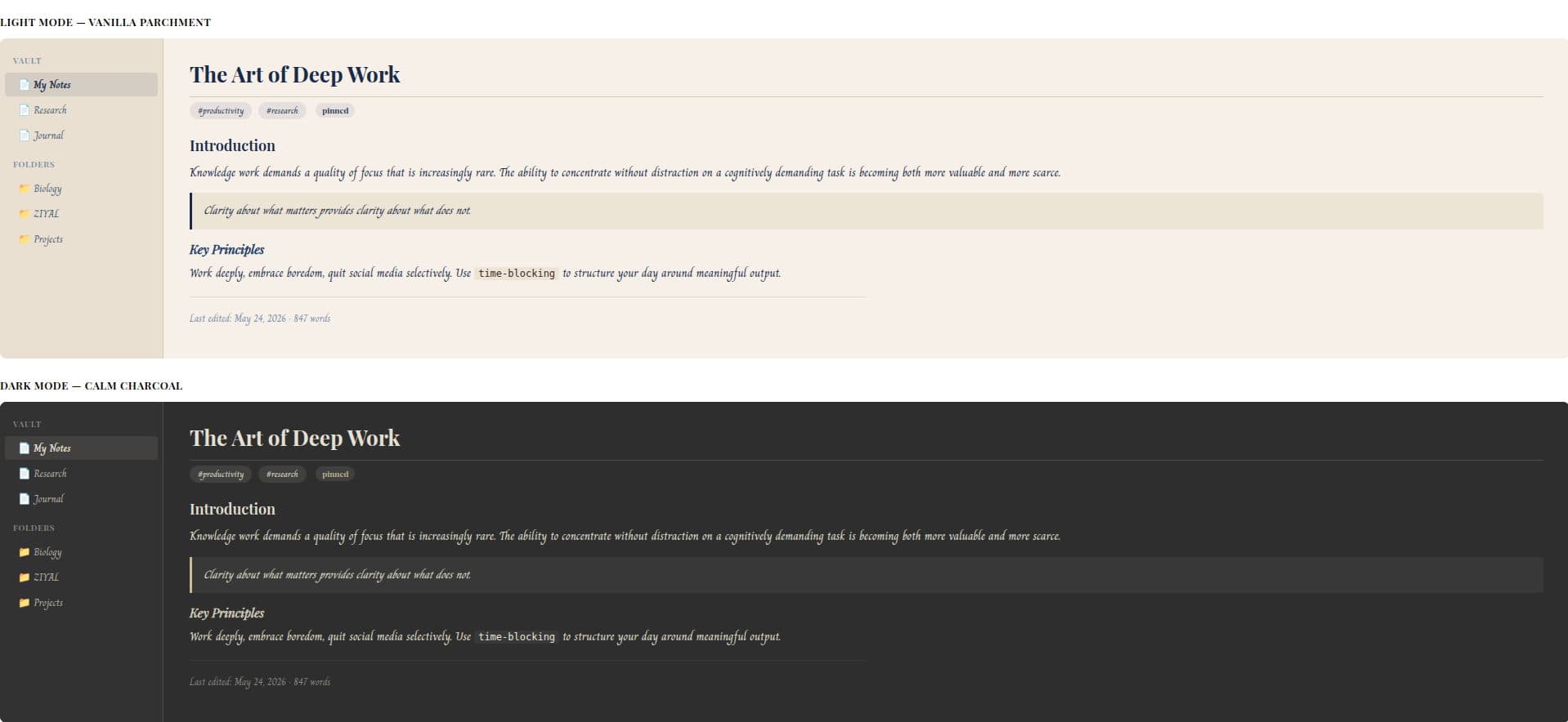 Vellum Obsidian theme screenshot