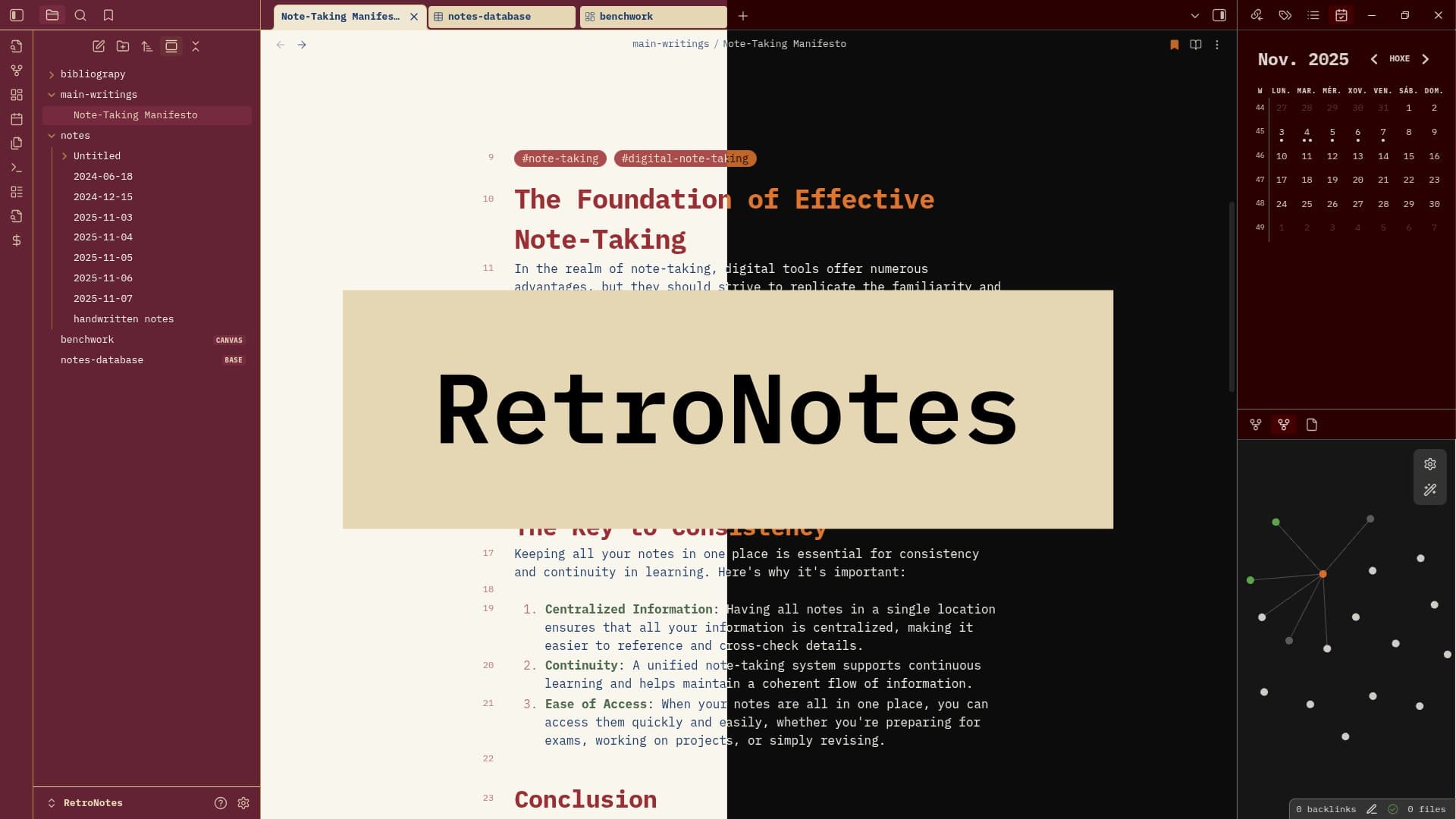 RetroNotes Obsidian theme screenshot