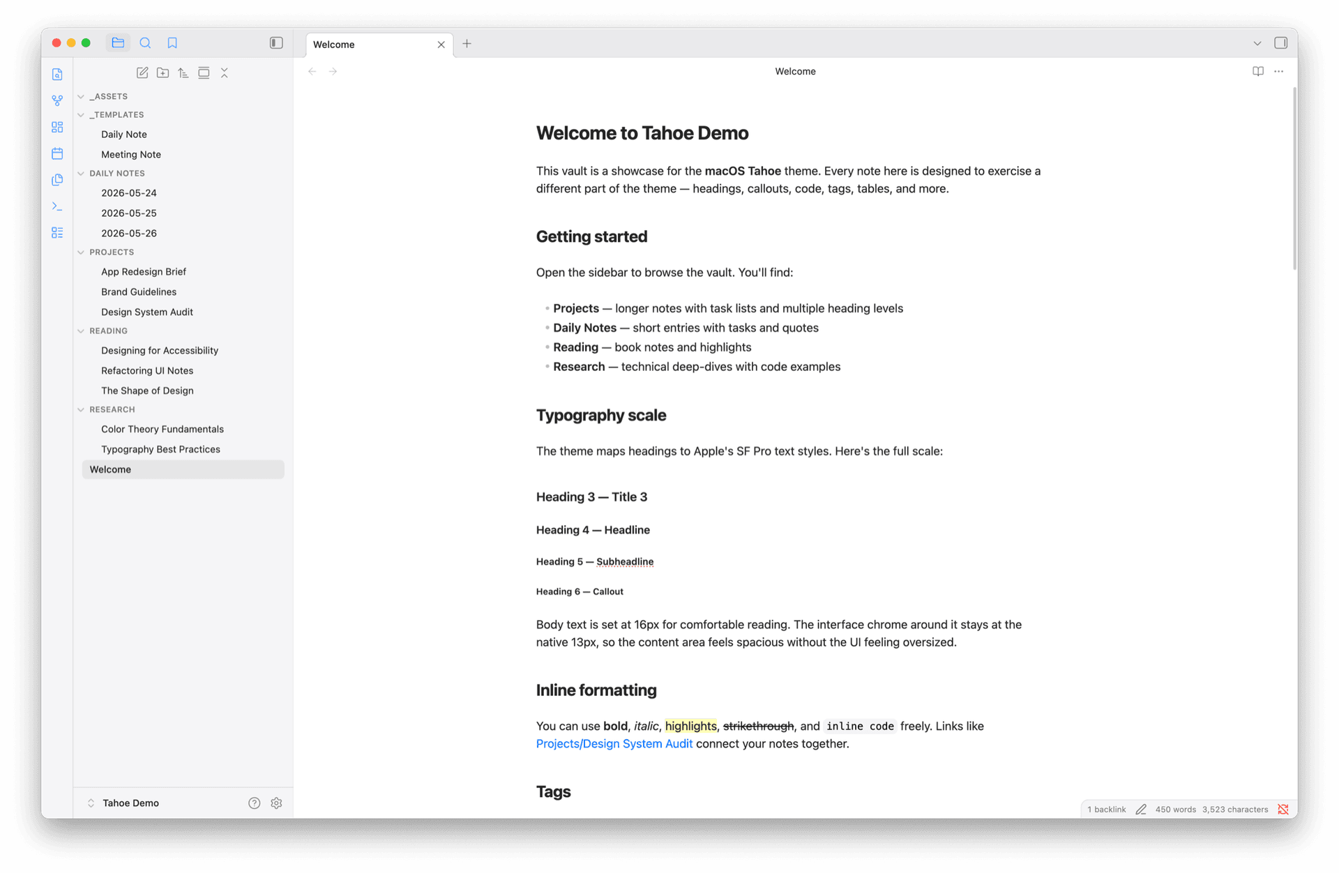macOS Obsidian theme screenshot