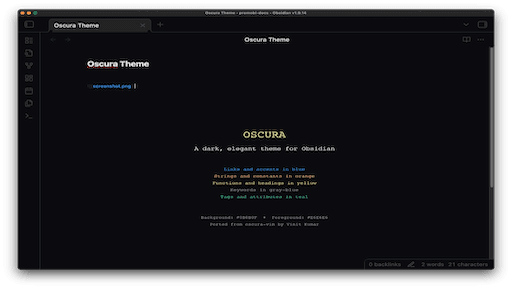 Oscura Obsidian theme screenshot