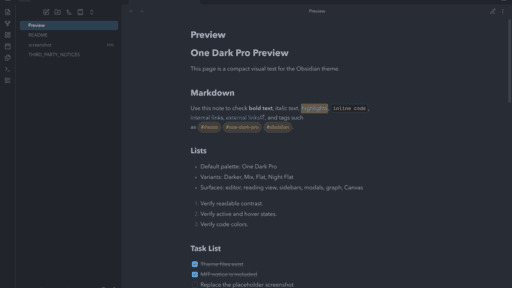 One Dark Pro Obsidian theme screenshot
