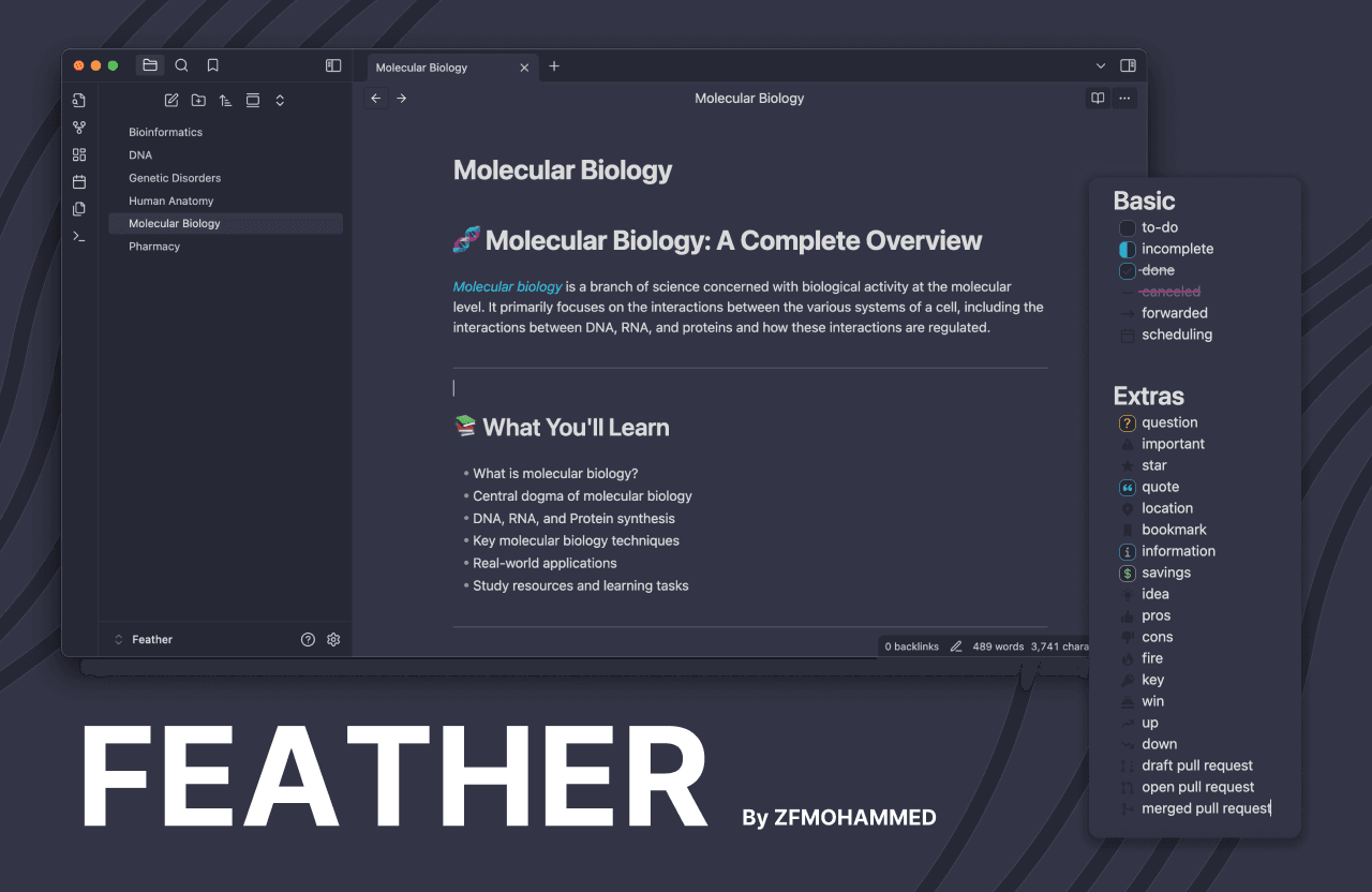 Feather Obsidian theme screenshot